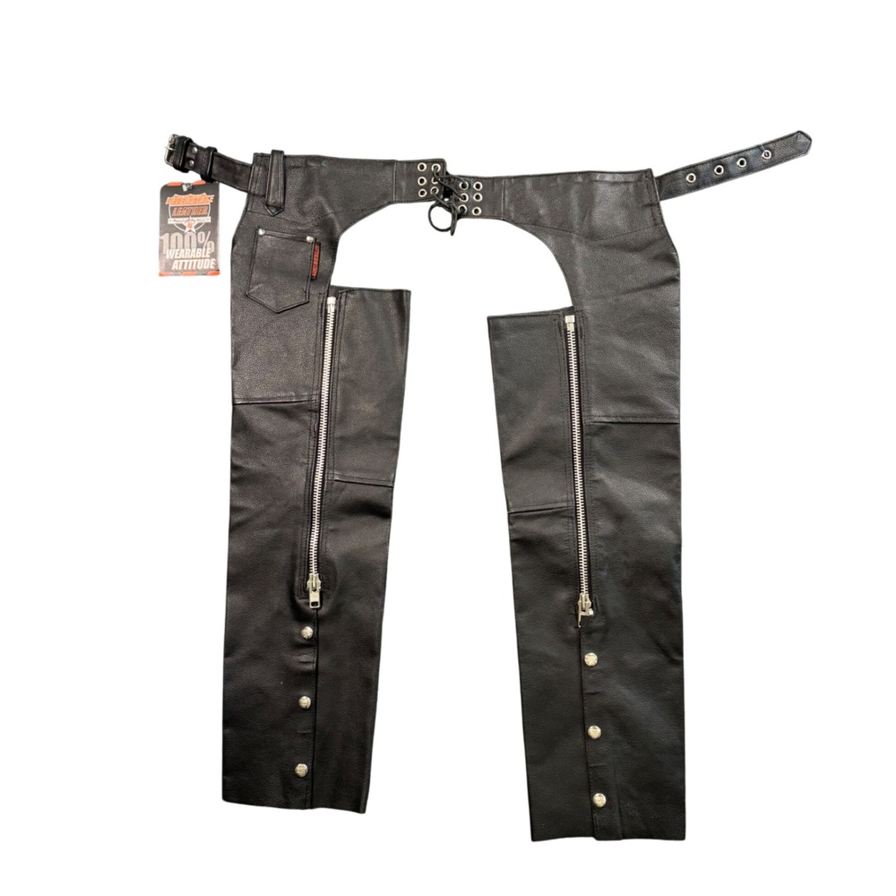 Interstate Leather Motorcycle Riding Chaps Genuine Leather‎ Harley Style NWT